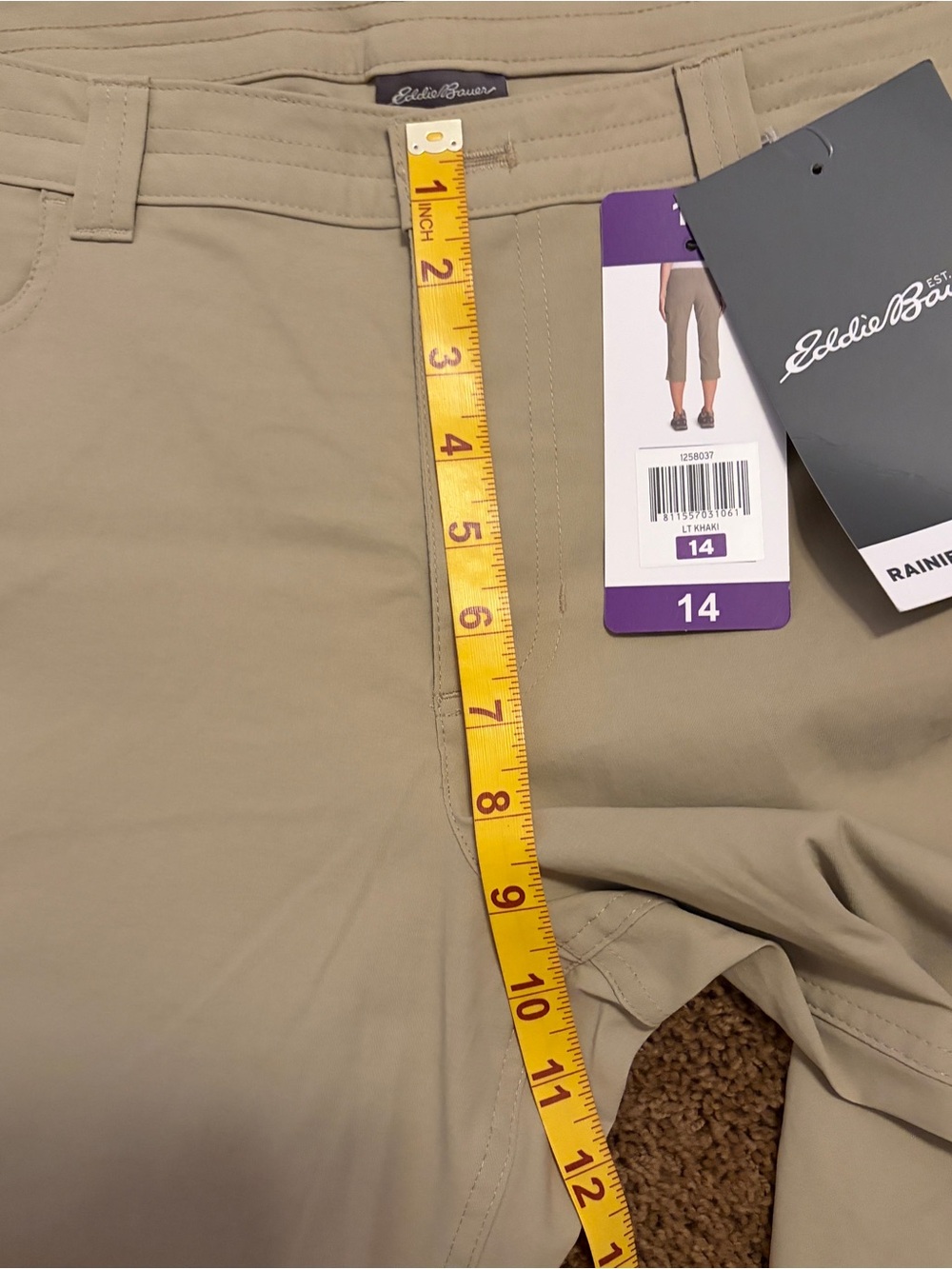 NWT Eddie Bauer Rainier Capris Women’s 14 LT Khaki Hiking Stretch UPF 50+ - Picture 3 of 10